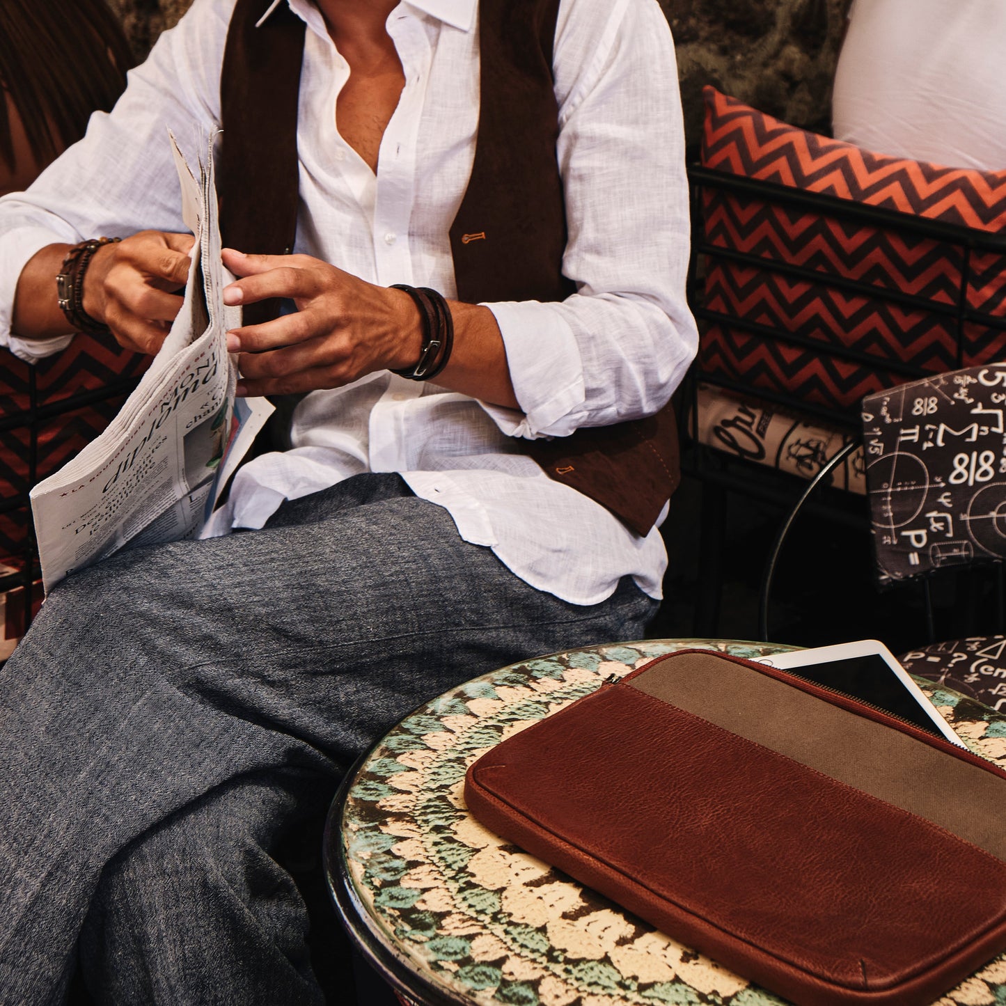 Leather & Canvas MacBook Sleeve 16'' - Tan / Khaki