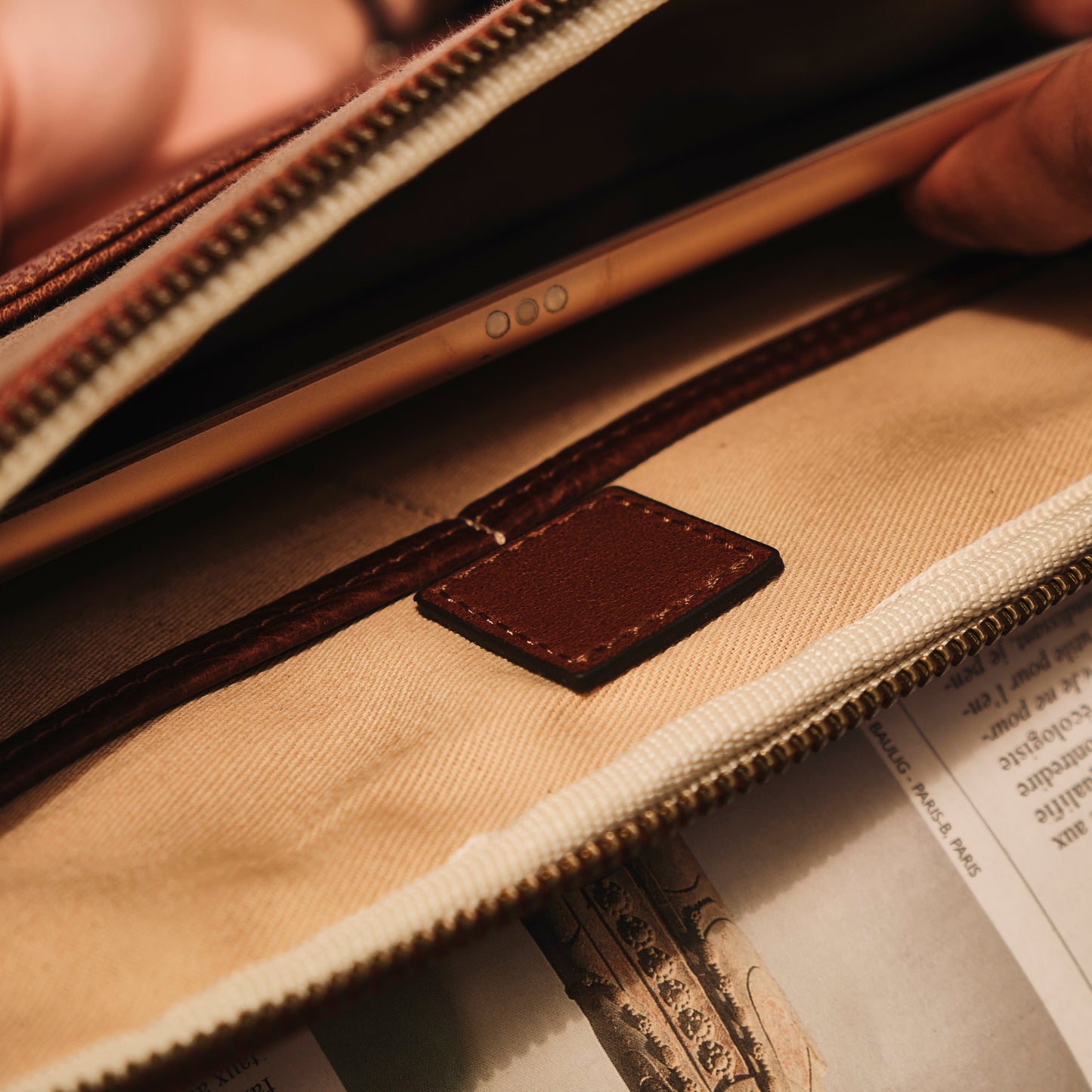 Lucky - Tan / Khaki | Leather & Canvas Clutch Handbag