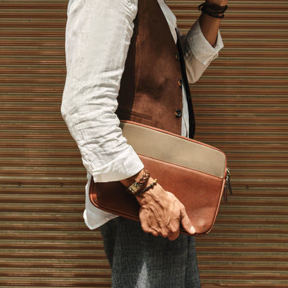Leather & Canvas MacBook Sleeve 16'' - Tan / Khaki