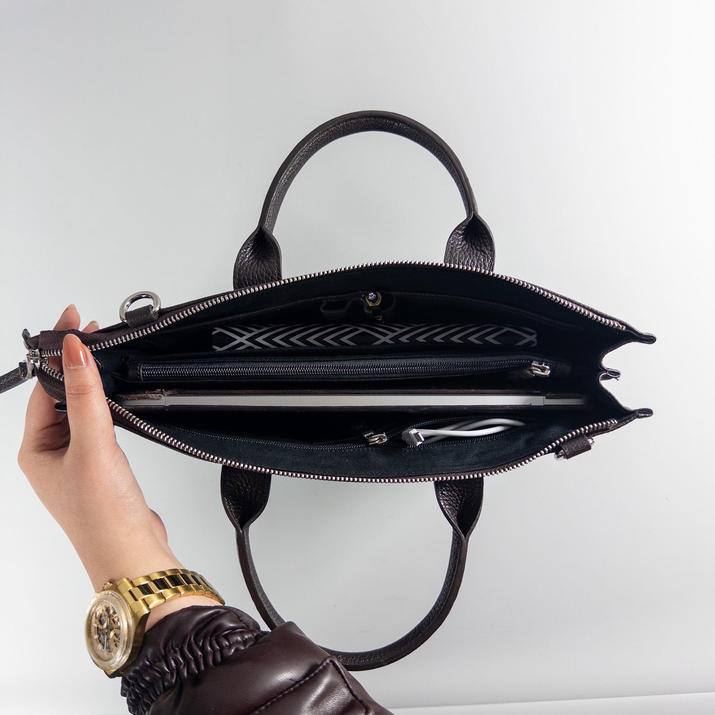 Flotter Leather Briefcase - Coffee