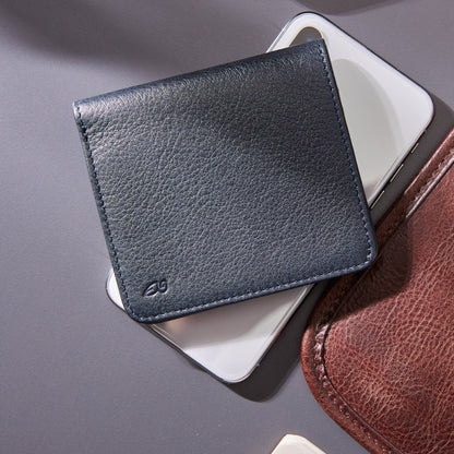 Classic Leather Bifold Wallet Navy Blue