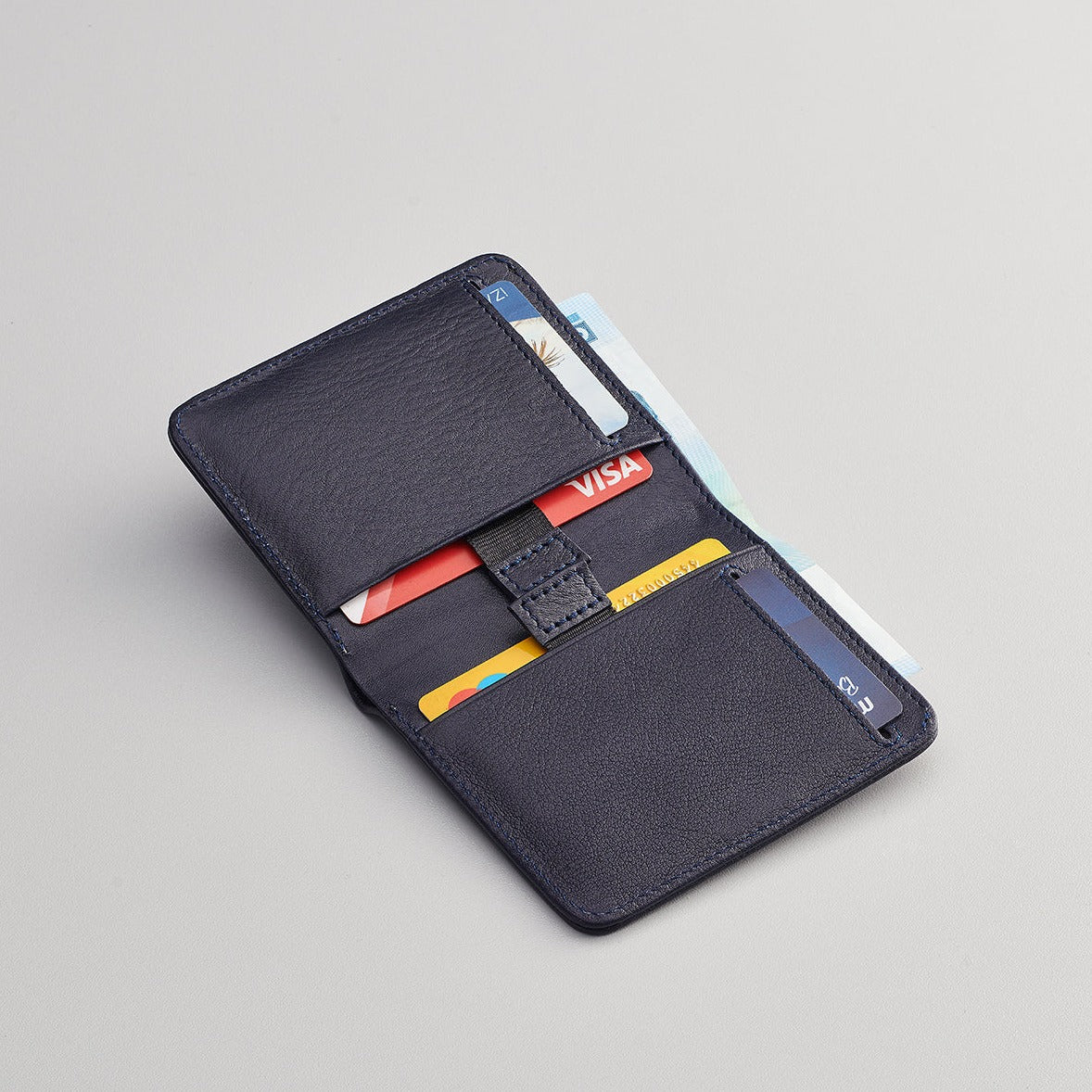 Classic Leather Bifold Wallet Navy Blue