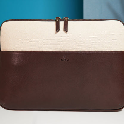 Lucky - Coffee / Cream | Leather & Canvas Clutch Bag