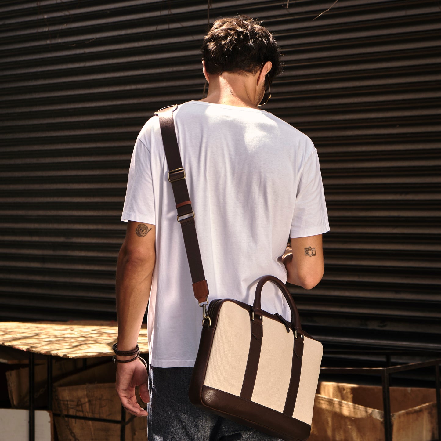 ELEGANT - Coffee | Leather & Canvas Laptop / Briefcase