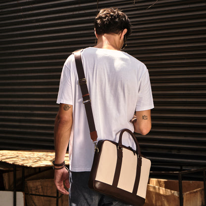 ELEGANT - Coffee | Leather & Canvas Laptop / Briefcase
