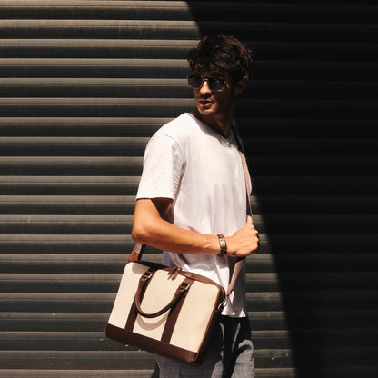 ELEGANT - Coffee | Leather & Canvas Laptop / Briefcase