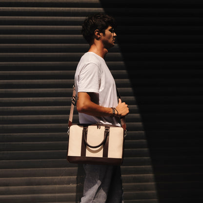 ELEGANT - Coffee | Leather & Canvas Laptop / Briefcase