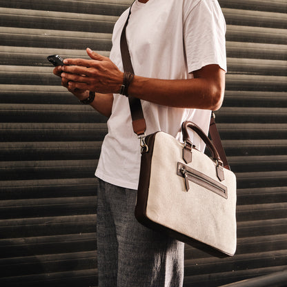 ELEGANT - Coffee | Leather & Canvas Laptop / Briefcase