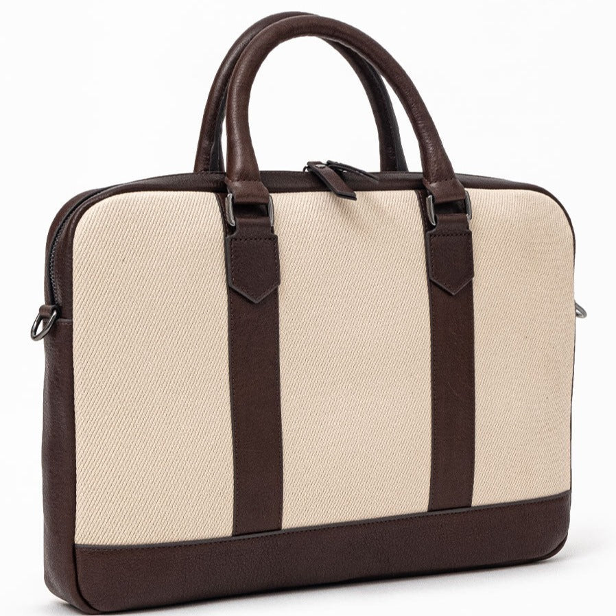 ELEGANT - Coffee | Leather & Canvas Laptop / Briefcase