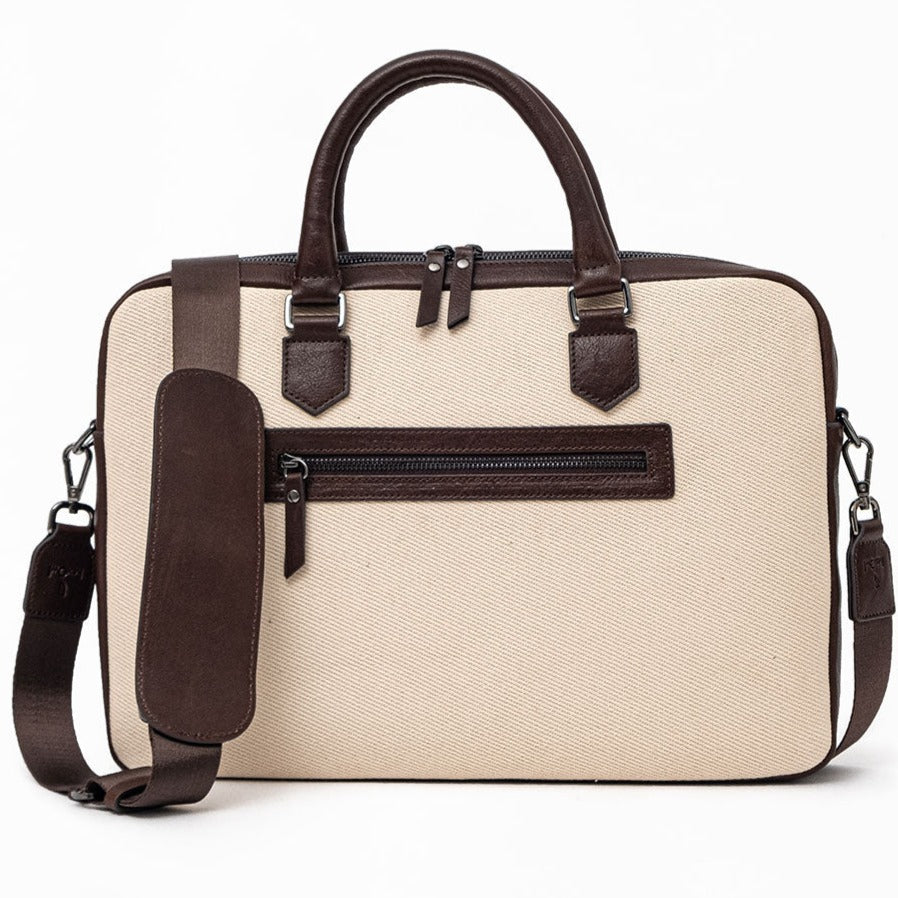 ELEGANT - Coffee | Leather & Canvas Laptop / Briefcase