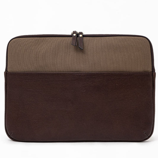 Lucky - Coffee / Khaki | Leather & Canvas Clutch Bag
