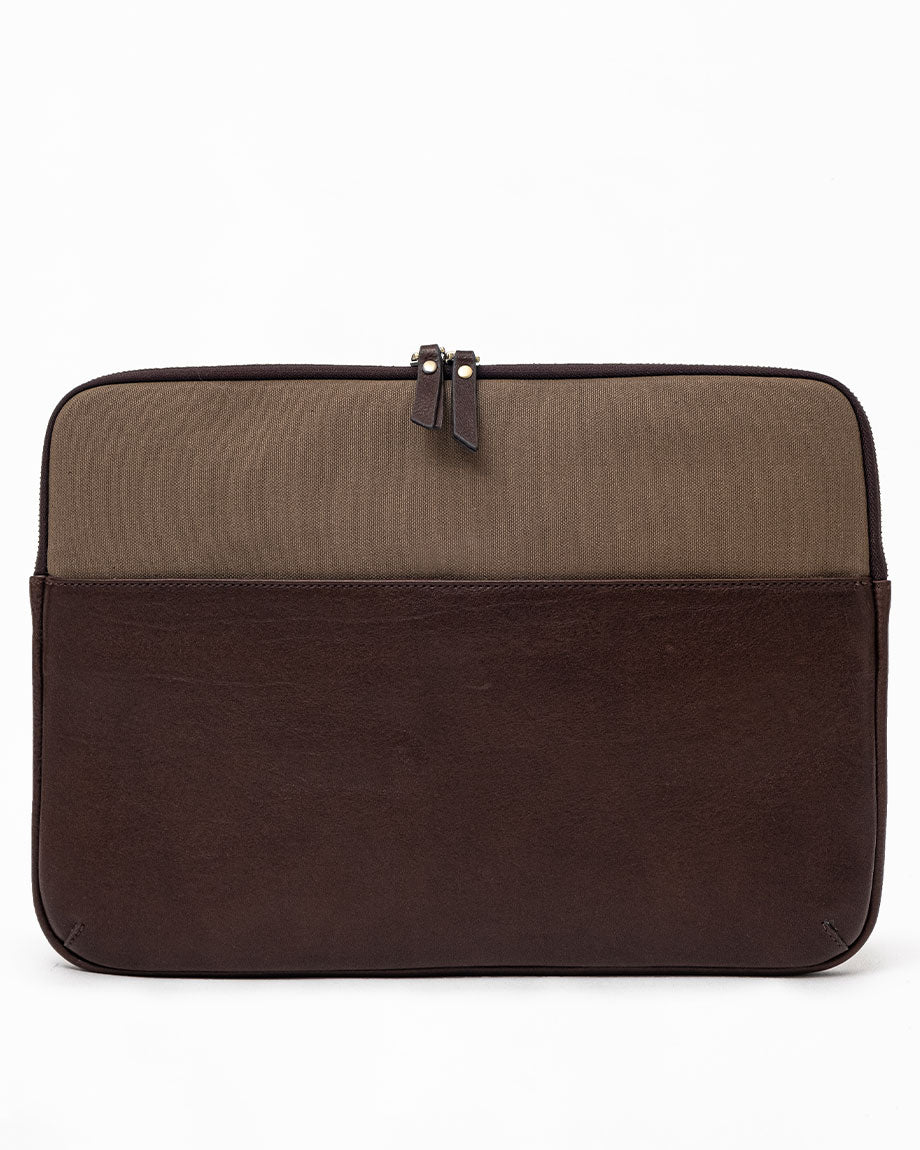 Leather & Canvas MacBook Sleeve 16'' - Coffee / Khaki