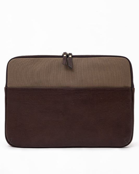 Leather & Canvas MacBook Sleeve 16'' - Coffee / Khaki