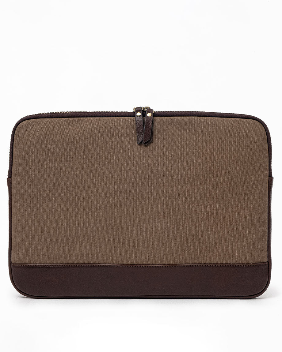 Leather & Canvas MacBook Sleeve 16'' - Coffee / Khaki