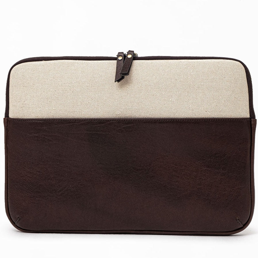 Lucky - Coffee / Cream | Leather & Canvas Clutch Bag