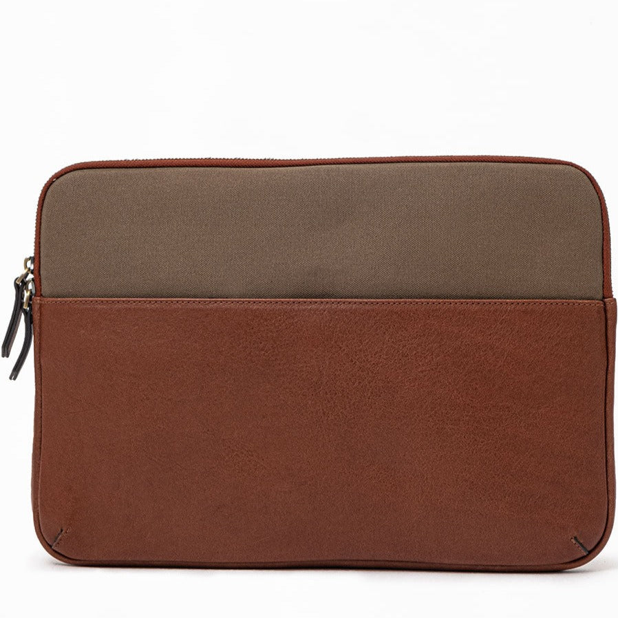 Lucky - Tan / Khaki | Leather & Canvas Clutch Handbag