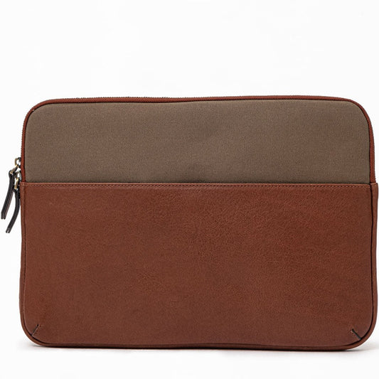 Lucky - Tan / Khaki | Leather & Canvas Clutch Handbag