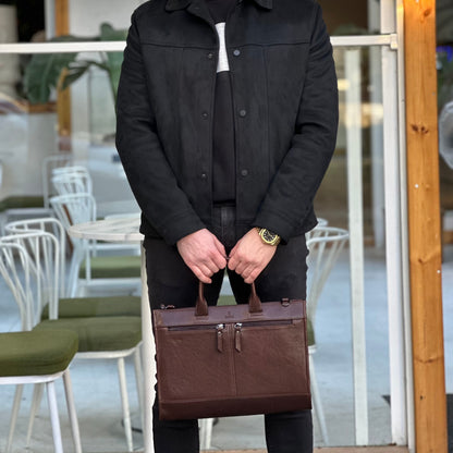 Deri Briefcase Evrak Çantası - Kahve