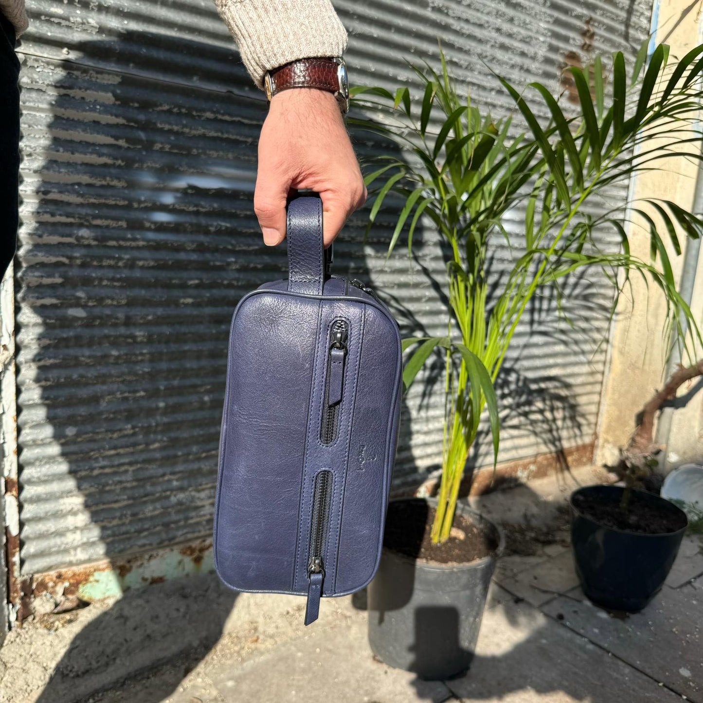 Portfolio Leather Handbag - Navy Blue
