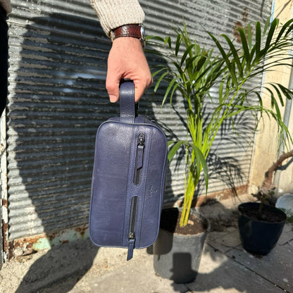 Portfolio Leather Handbag - Navy Blue