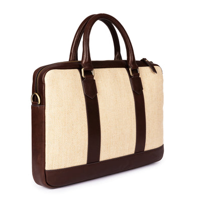 ELEGANT - Coffee | Leather & Linen Laptop / Document Bag