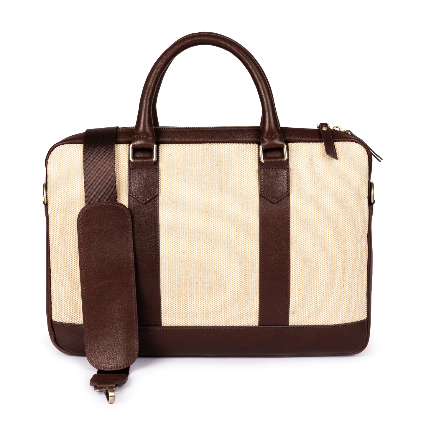 ELEGANT - Coffee | Leather & Linen Laptop / Document Bag
