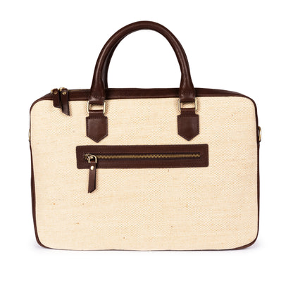 ELEGANT - Coffee | Leather & Linen Laptop / Document Bag