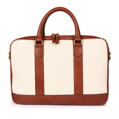 ELEGANT - Tan | Leather & Canvas Laptop / Briefcase
