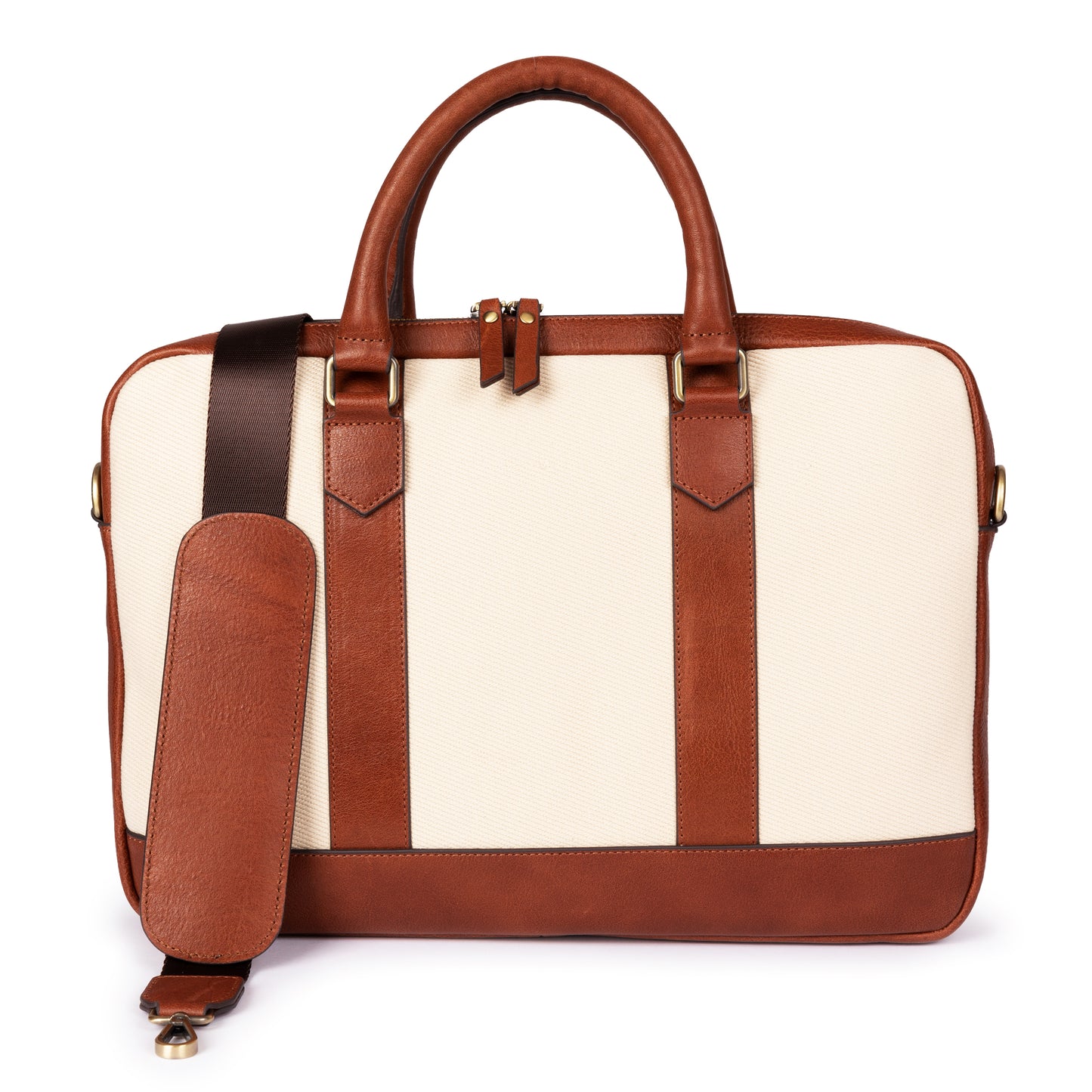 ELEGANT - Tan | Leather & Canvas Laptop / Briefcase