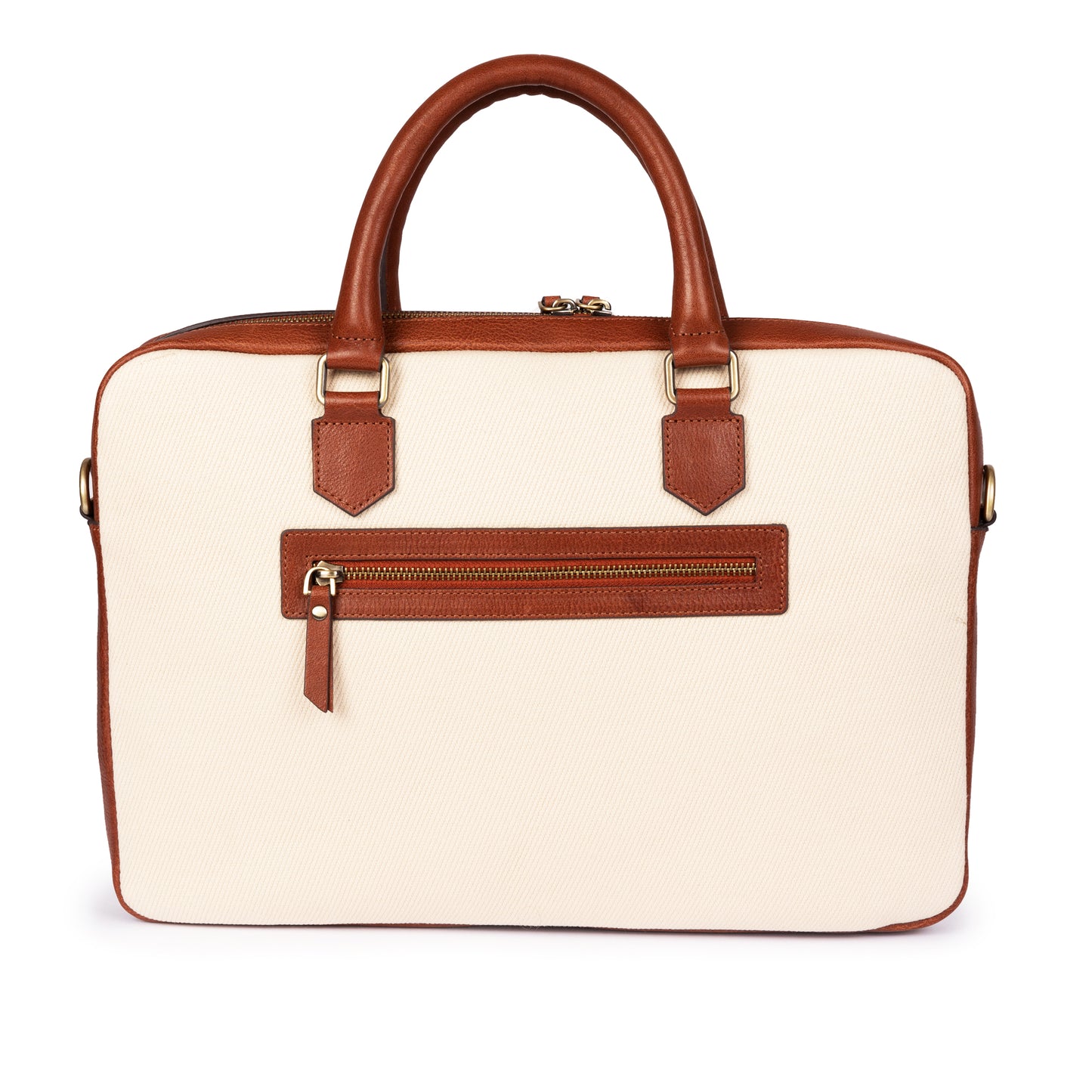 ELEGANT - Tan | Leather & Canvas Laptop / Briefcase