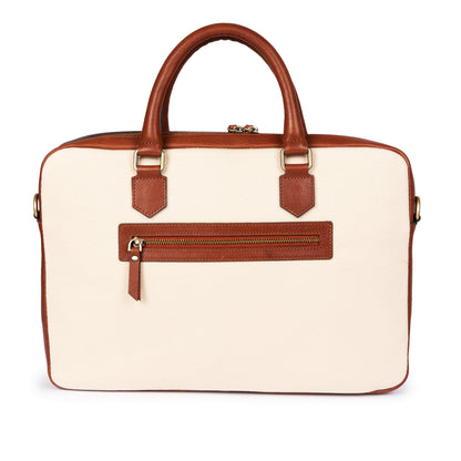 ELEGANT - Tan | Leather & Canvas Laptop / Briefcase