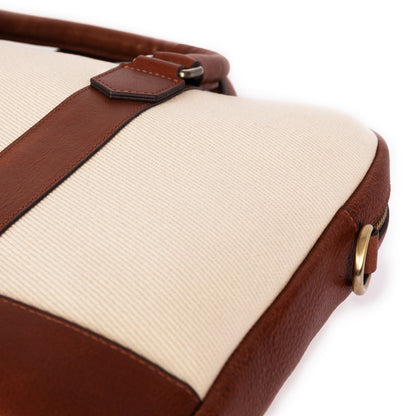 ELEGANT - Tan | Leather & Canvas Laptop / Briefcase