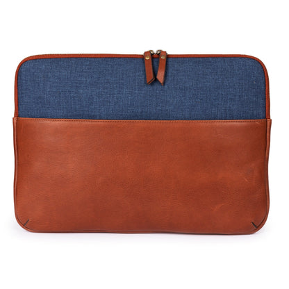 Leather & Canvas MacBook Sleeve 16'' - Tan / Denim Blue