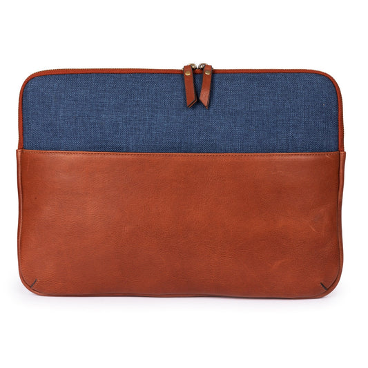 Leather & Canvas MacBook Sleeve 16'' - Tan / Denim Blue