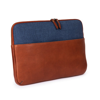 Leather & Canvas MacBook Sleeve 16'' - Tan / Denim Blue