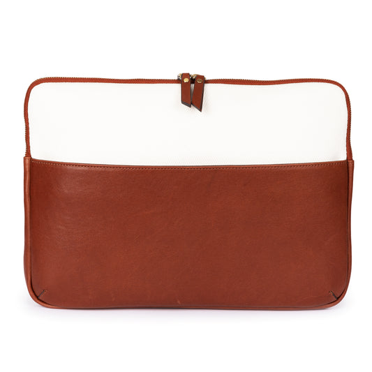 Leather & Canvas MacBook Sleeve 16'' - Tan / Off-White