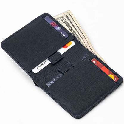 Classic Leather Bifold Wallet Navy Blue